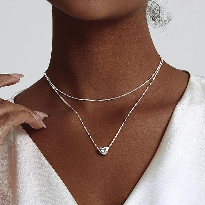 OGD Heart Necklace for Women, 14K Gold Plated Layered Tiny Puffy Heart Pendant Necklace Cute Chunky Heart Choker Necklace Simple Gold Necklace Jewelry for Women Trendy Gift