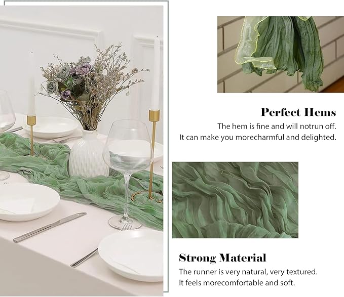 2 Pack 10 Ft Cheesecloth Table Runner Sage Green Gauze Long Table Runners Boho Gauze Cheese Cloth Table Runner Rustic Sheer Runner for Wedding Party Table Decor ( 35 x 120 Inch )