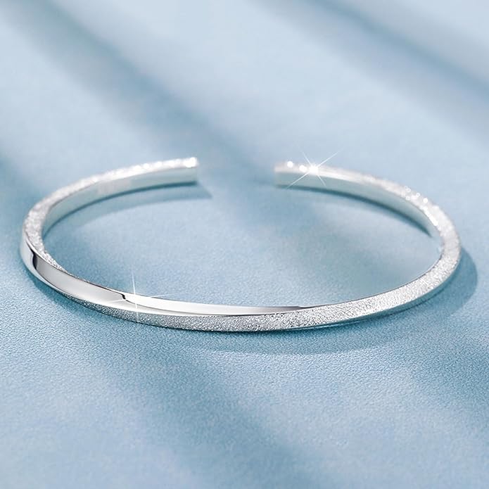 925 Sterling Silver Cuff Bangle Bracelets Adjustable Open Bangles, Fashion Jewelry Simple Adjustable 925 Silver Bangles for Women Mom Wife