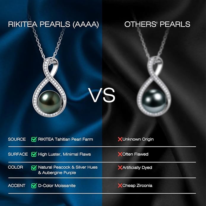 Genuine Tahitian Black Pearl Necklaces for Women, 9-12mm AAAA Seawater Pearl - Sterling Silver Moissanite Pendant, Wedding Anniversary, Birthday, Christmas Gift for Wife, Mom, Girlfriend, Fine Jewelry