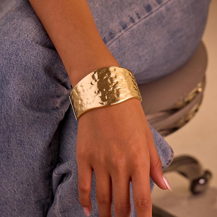 Statement Golden Matte Bracelet for women Minimalist Chunky Brushed Bangle Bracelet Vintage Thick Wide Cuff bracelet Gold Plated Open Cuff Geometric Bracelet