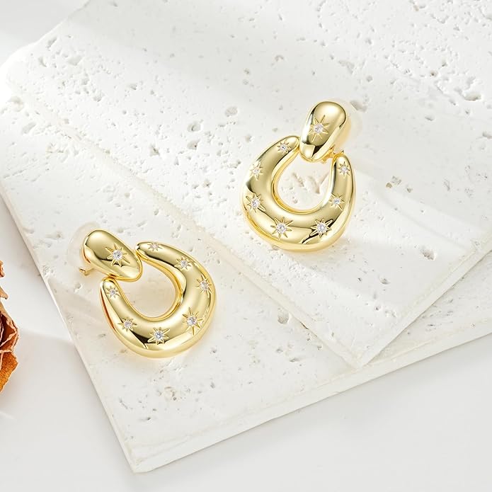 Clip on Earrings for Women Hypoallergenic Statement Retro Clip Earrings 14K Gold/Silver Plated Hoop Dangle Earrings 5A Cubic Zirconia Round Multiple Styles for Women Fashion Trendy Jewelry Gifts