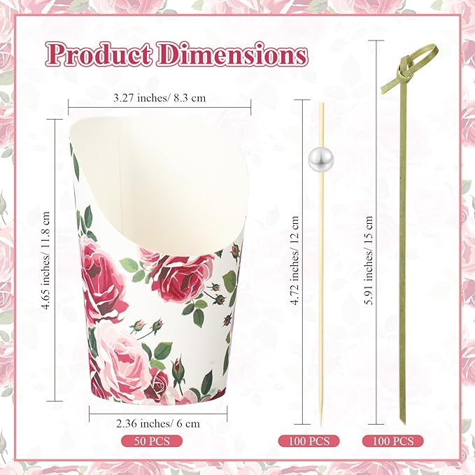 Tioncy 250 Pcs Charcuterie Cups with Cocktail Picks Sets, Bridal Shower Decoration 50 Charcuterie Cups with 200 Sticks for Wedding Baby Shower Floral Boho Witch Party Decorations(Rosy,Blossoms)