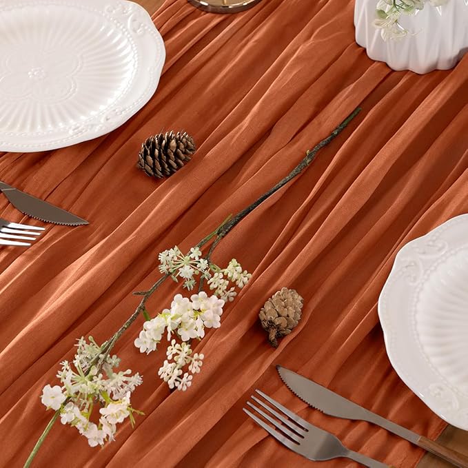 Fall Table Runner Terracotta Cheesecloth Table Runner 14FT Farmhouse Table Runners 160 Inches Table Decor Thanksgiving Dining Room Centerpiece Wedding Boho Baby Shower Birthday