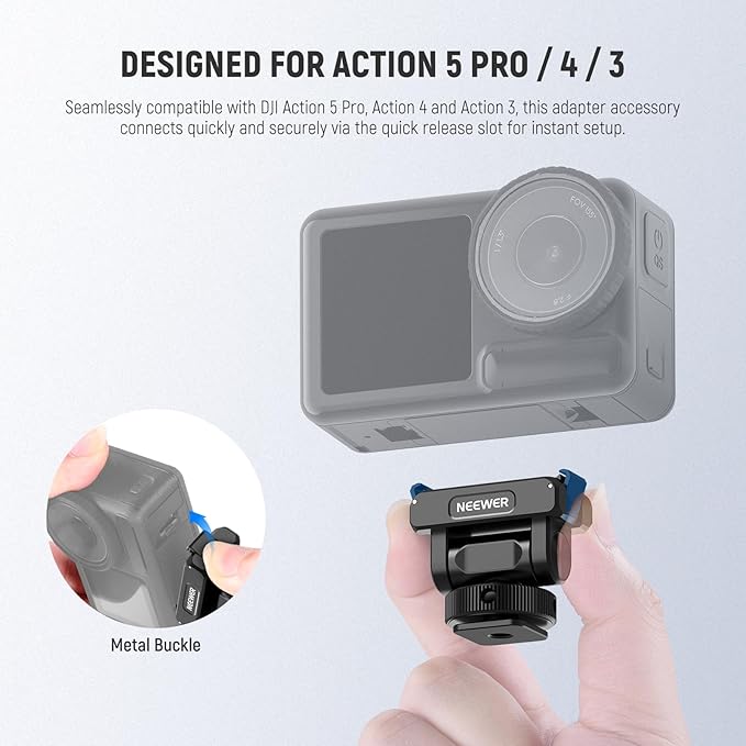 NEEWER Mount Adapter Compatible with DJI Osmo 360 / Action 5 Pro/4/3, Metal Magnetic Quick Release Action Camera Adapter Mount with 160° Tilt, Cold Shoe, 1/4" Thread, AC012