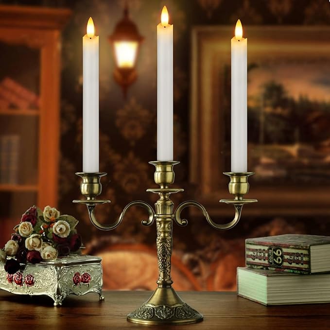 Flameless Candles with Remote: 8 Pack Battery Operated Window Candles 9.6" Real Wax LED Flickering Flameless Taper Candles 3D Wick Lights Halloween Christmas Wedding Birthday Party Decorations (White)