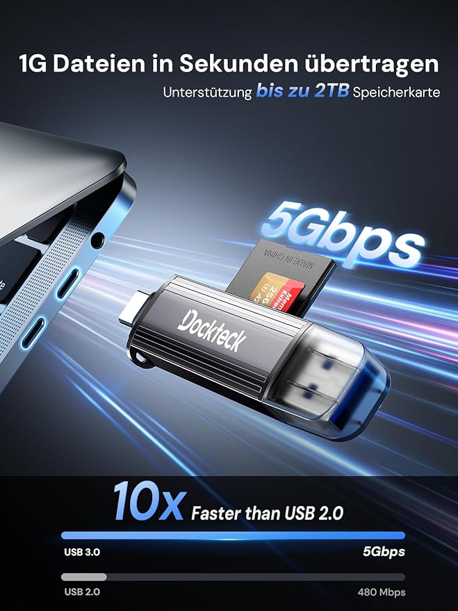 SD Card Reader, Dockteck USB 3.0 Card Reader to Micro SD Card Adapter to SD TF Memory Stick, Dual-Slot OTG Reader for UHS-I SD/Micro SD/SDHC/SDXC/MMC, for MacBook,iPad Pro/Air, iPhone 15, Android