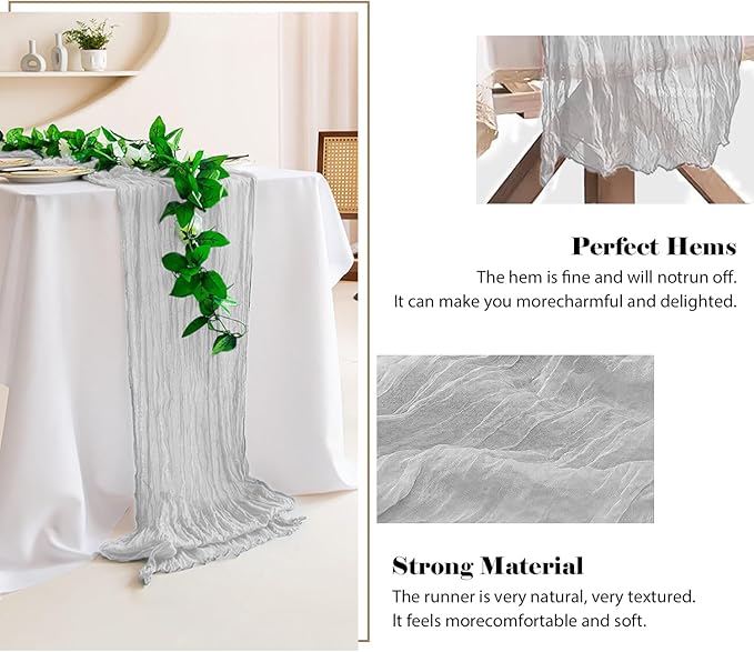 6 Pack 10 Ft Cheesecloth Table Runner White Gauze Long Table Runners Boho Gauze Cheese Cloth Table Runner Rustic Sheer Runner for Wedding Party Table Decor ( 35 x 120 Inch )