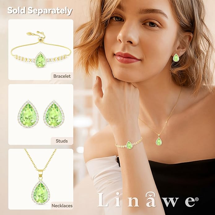 Linawe Crystal Imitation Diamond Rhinestone Charm Bracelets for Women, Gold/Silver/Rose Gold Adjustable Chain Bracelet, Teardrop Birthstone Cubic Zirconia Prom Costume Wedding Jewelry