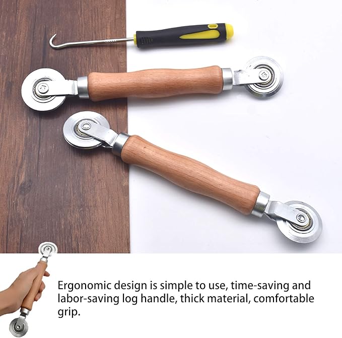 BAYTORY 3Pcs Screen Rolling Tool Kit for Installing Door Mesh Screens Window, Screen Spline Roller Tool with Wooden Handle and Steel Bearing Wheels, Durable and Easy to Use