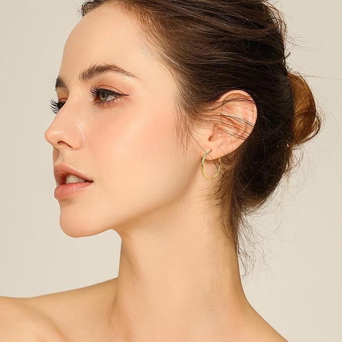 Clip On Hoop Earrings for Women Non Pierced Ears,Gold Clip On Earrings Non Piercing Big Stainless Steel Fake Hoops Lightweight 30-60mm