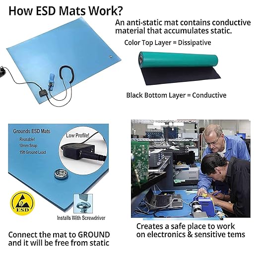 RubberStat Dual Layer ESD Compliant Workstation Rubber Table Mat Kit, Soldering, Cell Phone Repair - 36"x120" Royal Blue