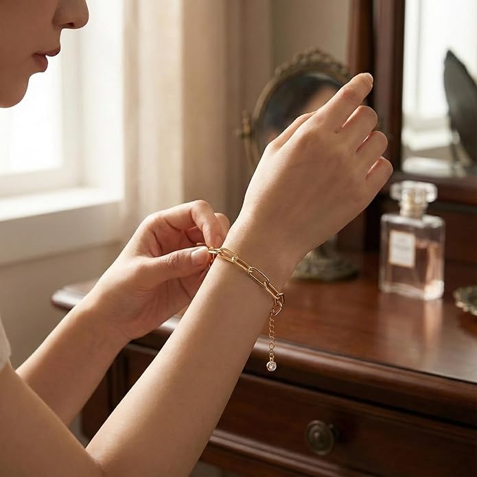 Solza 2 Layer Gold Plated Bracelet – Stainless Steel Adjustable Layered Chain with 3mm Beads, 18K Gold Plated Non Tarnish Jewelry for Women, Elegant Beaded Bracelet Stack for Everyday Wear