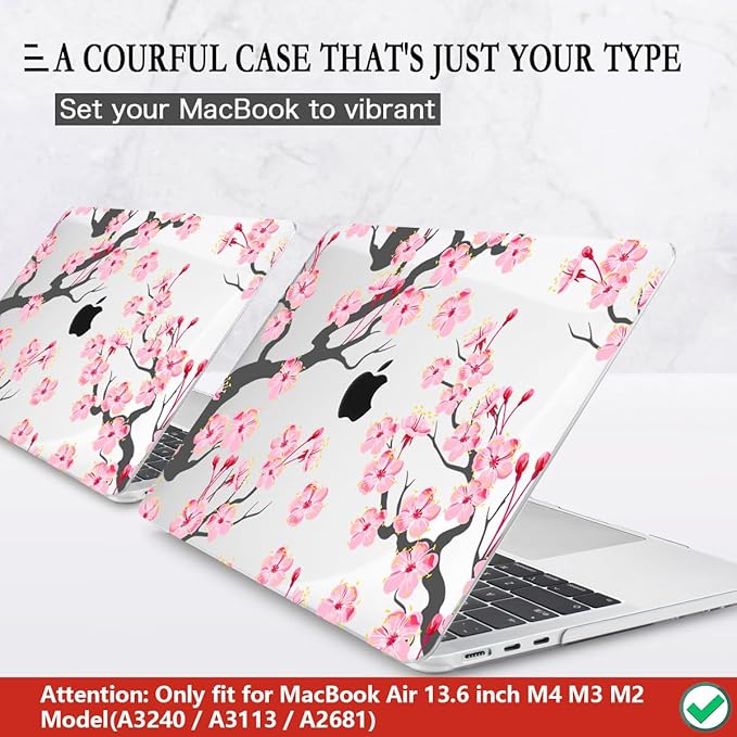 CISSOOK Compatible with MacBook Air 13.6 Inch Case A2681 A3113 A3240 2022-2025 Release, Hard Shell Case with Keyboard Cover for MacBook Air 13.6 M2 M3 M4 - Cherry Blossoms