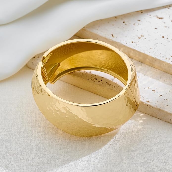 Statement Golden Matte Bracelet for women Minimalist Chunky Brushed Bangle Bracelet Vintage Thick Wide Cuff bracelet Gold Plated Open Cuff Geometric Bracelet