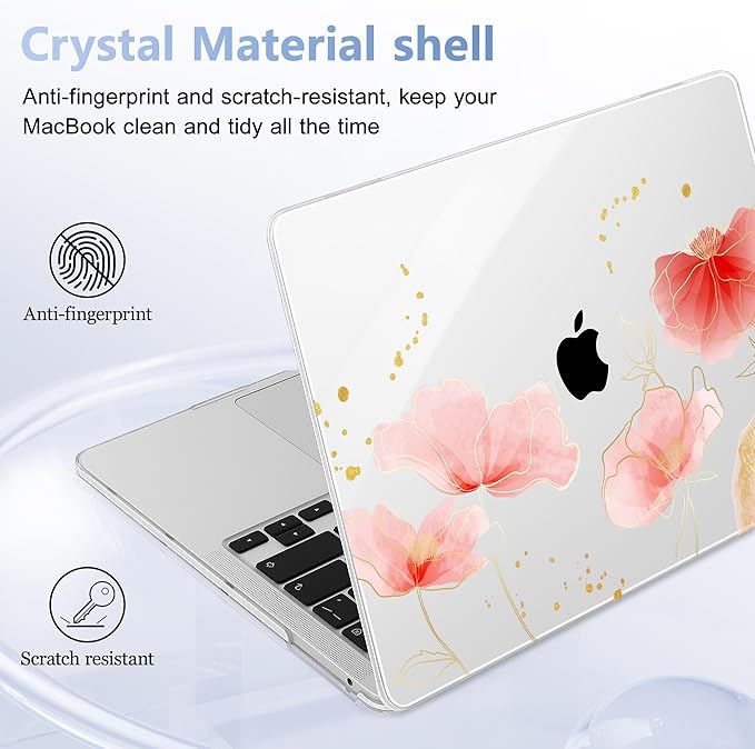 Case for MacBook Pro 13 inch with/Without Touch Bar (2016-2022, M2 A2338 M1 A2289 A2251 A2159 A1989 A1706 A1708), Hard Shell + Keyboard Cover + Dust Plug, Spring Floral