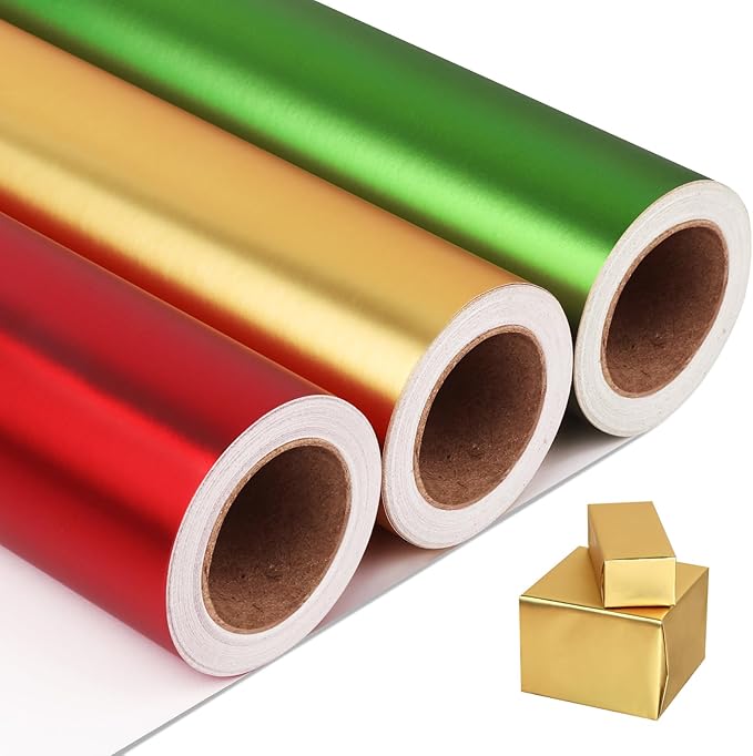 NESCCI Matte Metal Wrapping Paper, Solid Color Paper-3 Roll,17 Inches X 32.8 Feet Per Roll,Gift Wrapping Paper,Perfect for Wedding,Valentine's Day, Birthday,Baby Shower