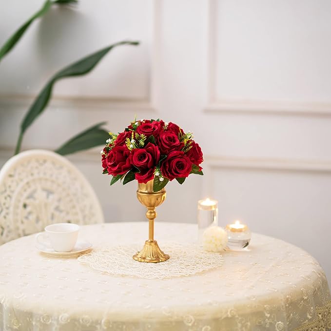 BLOSMON Flower Balls Wedding Rose Centerpieces: 6 Pcs Crimson Fake Flowers Kissing Balls Decor Artificial Floral Arrangements Flower Bouquet of Roses Home Party Table DIY Decorations