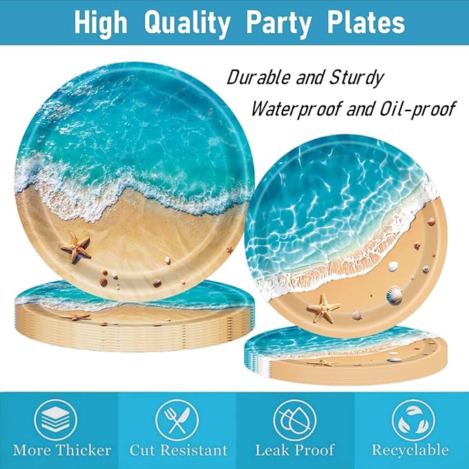 Beach Party Decorations, Ocean Themed Party Decorations Include Plates Napkins, Cake Topper, Cups Banner Tablecloth for Hawaiian Pool Summer Birthday Party Supplies, Serve 20
