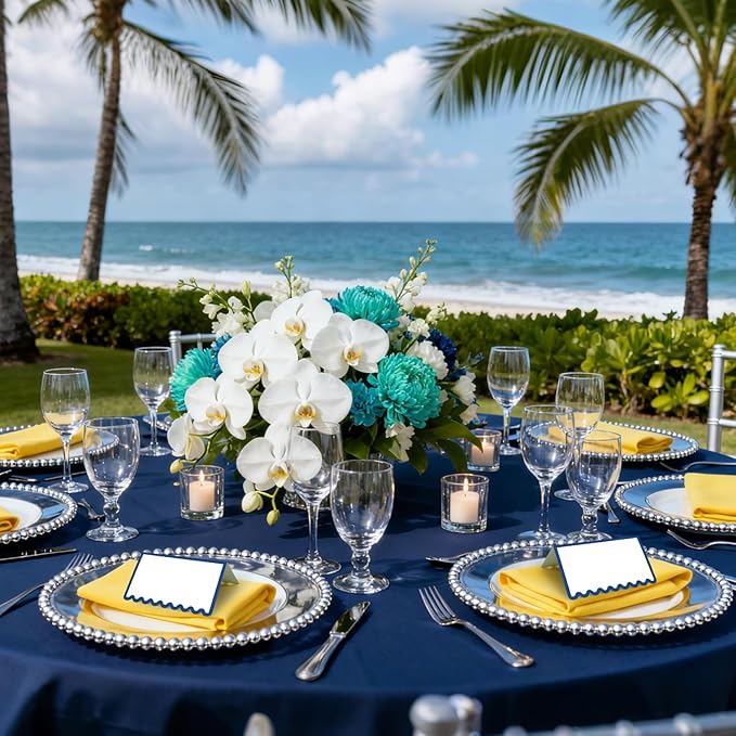 150 PCS Blue Scalloped Place Cards 2 x 3.5 Inch Blank Tented Place Card Name Cardstock Seat Assignment Label Card Reserved Table Signs Seating Signs for Birthday Party Wedding Setting