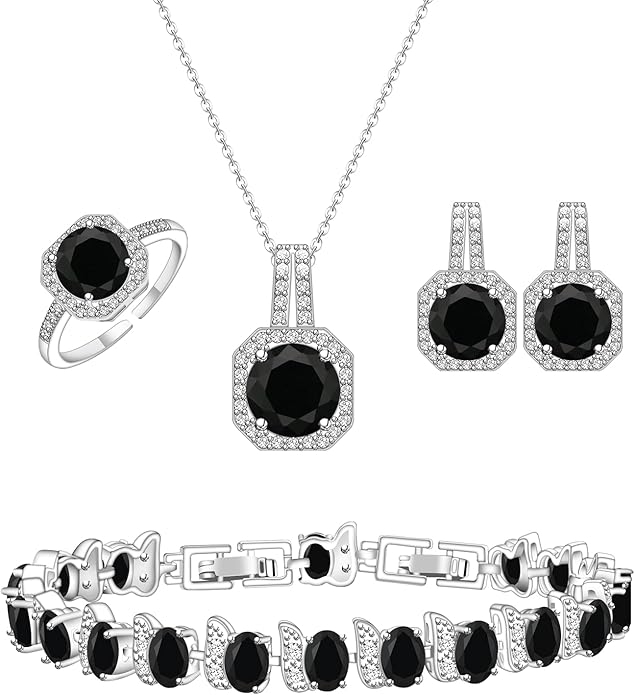 GZWHD Jewelry Set for Women CZ Earrings Necklace Ring Bracelet Set Prom Party Wedding Jewelry Gift for Mother Friend Wife