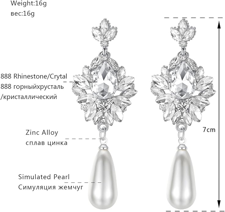 mecresh Flower Teardrop Bridal Wedding Dangle CZ Earrings in Silver/Gold Tone for Women Girl Bride Gift …