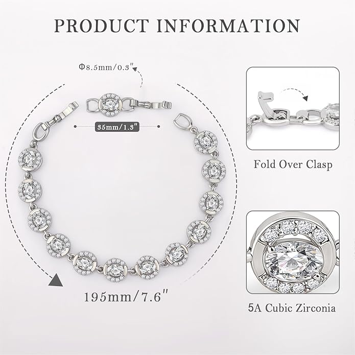 Tennis Bracelet for Women 14K Gold Plated Cubic Zirconia Bracelet,Classic Crystal Tennis Bracelet, Rhinestone Delicate Bracelet Gift for Her