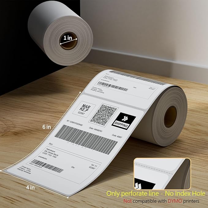 2 Rolls 4" x 6" Direct Thermal Printer Label, 250 Labels/Roll, Total 500 Thermal Shipping Labels, Strong Adhesive, Commercial Grade, Perforated, Compatible with Most Thermal Printers (NOT for DYMO)