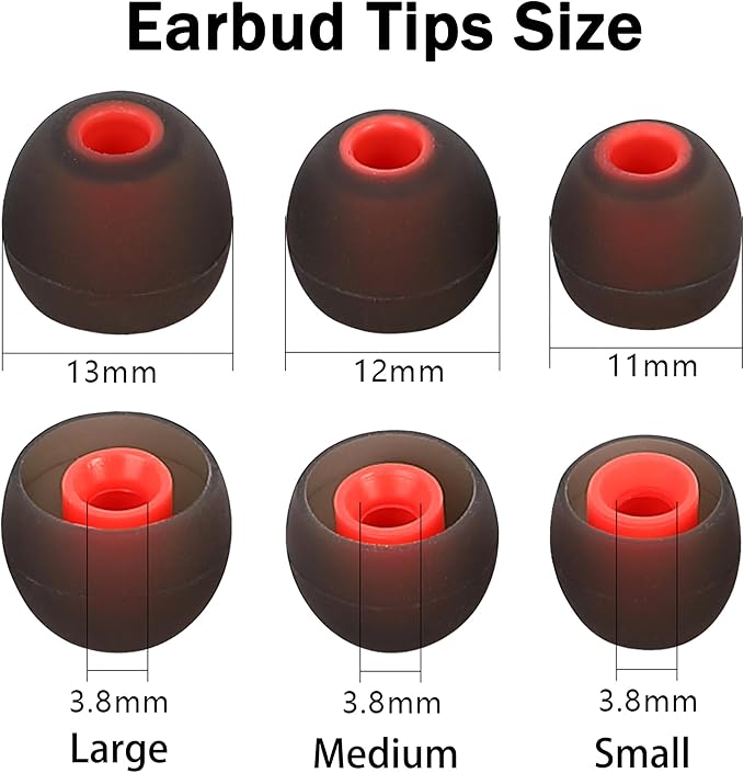 Silicone Earbud Tips Replacement Ear Tips Earbud Covers Fit Most in-Ear Earbuds(Inner Hole 3.8mm -5.1mm) Headphone Earbud Rubber Tips9 Pairs S M L