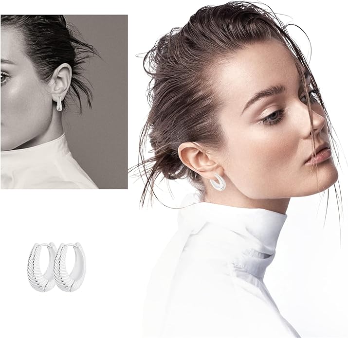 Wgoud Chunky Hoop Earrings Set 14K Gold Plated Hoop Earrings for Women Hypoallergenic, Thick Twisted Huggie Hoops Earring Set