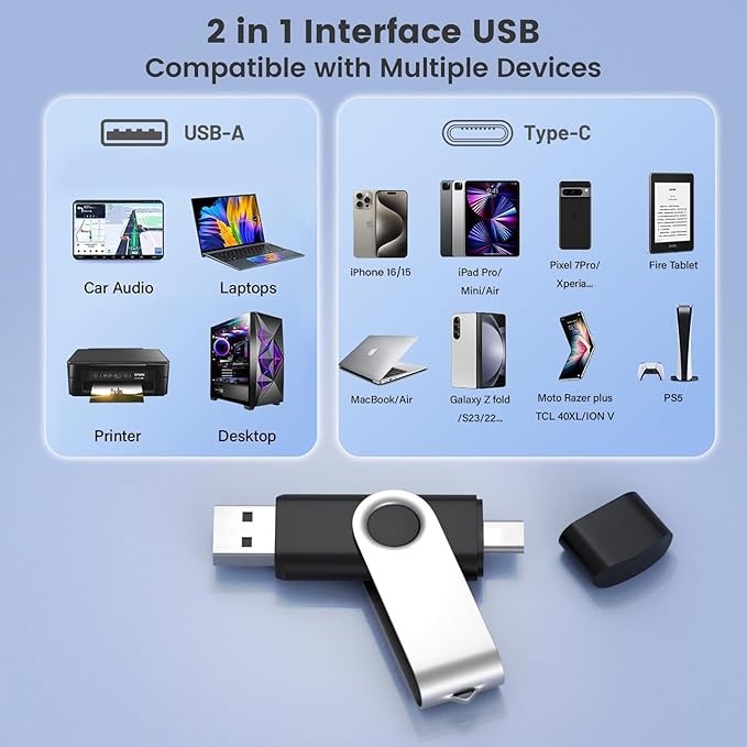 ABLAZE 8GB USB C Flash Drive 10 Pack, OTG USB 2.0 + Type C Memory Stick Dual Type C Thumb Drive Compatible with iPhone 16/15, Android Smartphone, Computers, Tablets, Mac,iPad,PC