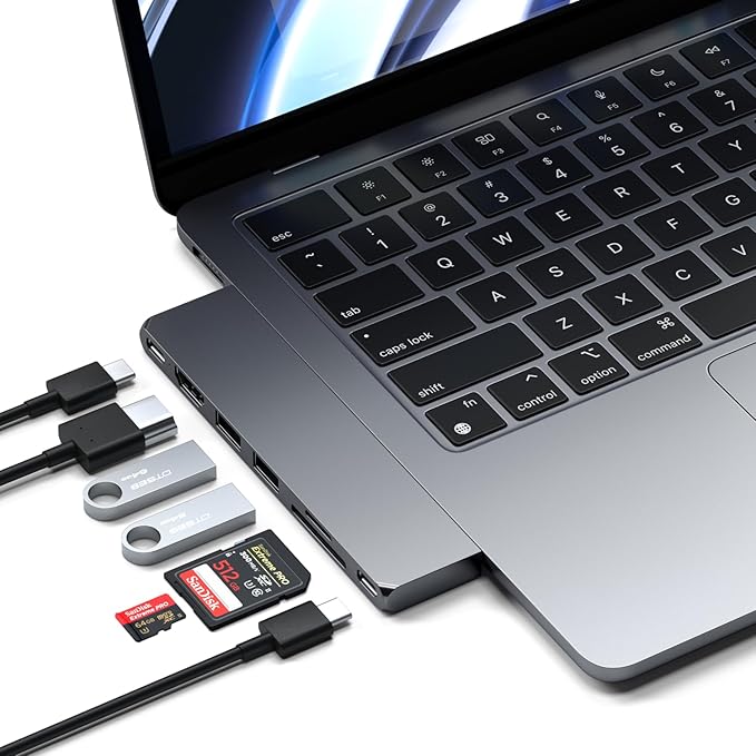 Satechi 7 in 1 USB C Hub Multiport Adapter Pro Slim, USB C Dongle, 100W Charging, 4K HDMI, USB 4, USB 3.2 Gen 2, SD/Micro Card Reader for Mac, MacBook Air/Pro M4/M3/M2/M1 - Space Gray