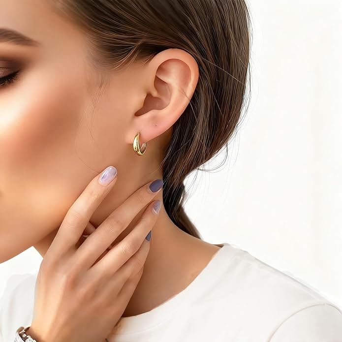 Chunky Small Hoop Earrings for Women 14mm/16mm/19mm Stainless Steel Huggie Earrings Everyday Jewelry Gift for Wife Mom, with Gift Box