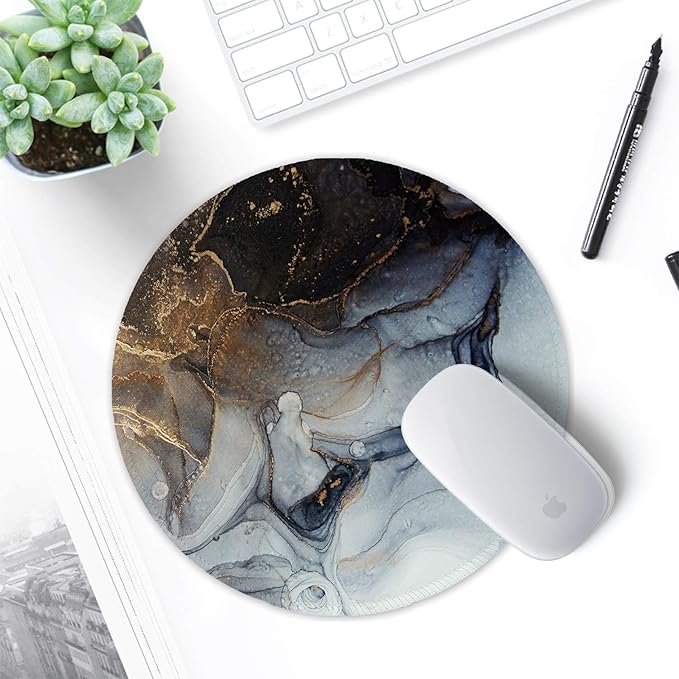ITNRSIIET Round Mouse Pad with Stitched Edge Premium-Textured Waterproof Non-Slip Rubber Base Desktop Protection Mat Diameter 8.7 inches, Ink and Wash Marble