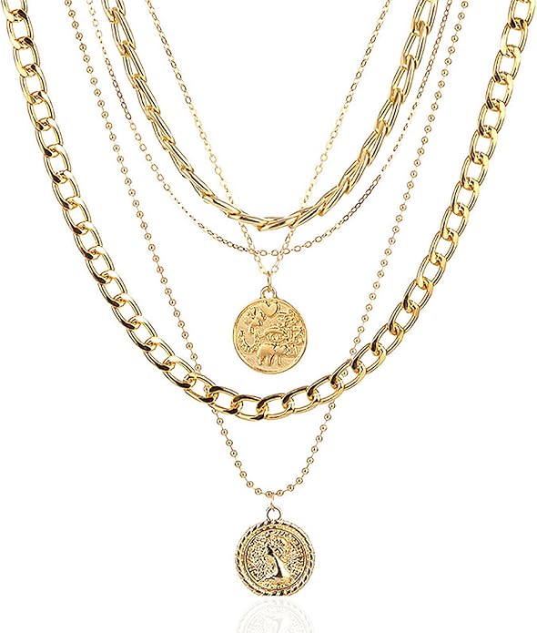 Pirate Necklace Chunky Gold Necklace for Women vintage Pirate Coin Pendant Necklace Fashion Chunky Chain Choker Necklaces Pirate Costume Women Men Jewellery