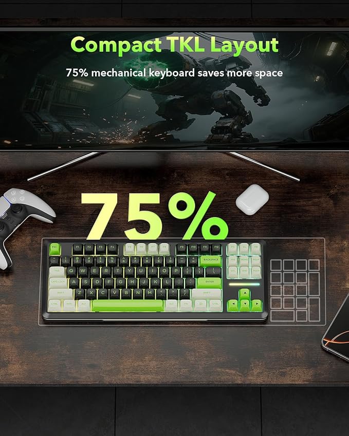 Redragon K734B Wireless Mechanical Keyboard,3-Modes Bluetooth Gasket Hot Swappable TKL RGB Custom Keyboard,Pre-lubed Switches, 81 Keys PBT Keycaps, South-Facing LEDs Socket