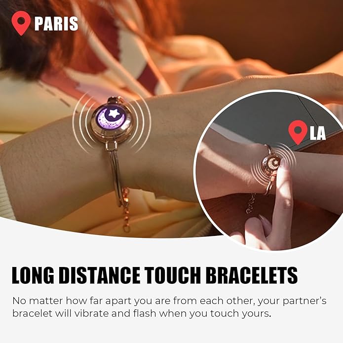 TOTWOO Long Distance Touch Bracelets for Couples, Smart Light & Vibration Love Jewelry, Long Distance Valentines Day Gifts for Him Her Women Men, One-to-One Bluetooth Pairing via App
