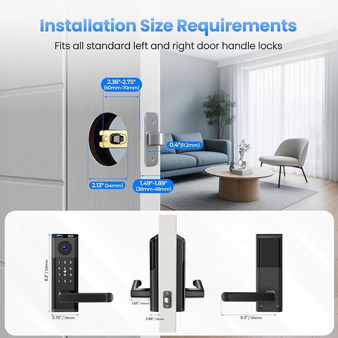 CAMCAMP WiFi Video Smart Lock with Camera & Doorbell, Keyless Entry Door Lock with Handle for Front Door, Five Ways to Unlock Fingerprint, App, Key, Fob, Keypad, Auto Lock, Easy to Install