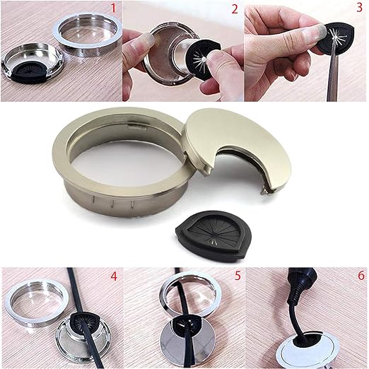 HJ Garden 1pcs 2 inch (50mm) Metal Desk Grommets for Managing and Hiding Wire Cord Cable Hole Cover Office PC Desk Cable Cord Organizer Zinc Alloy Cover Champagne