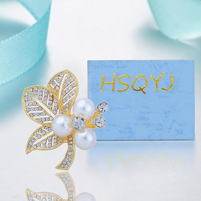 Crystal Pearl Flower Brooches Pins Fashion Beautiful Created Rhinestone Floral Brooch Good Idea for Party Dance Wedding Banquet for Elegant Women Girl