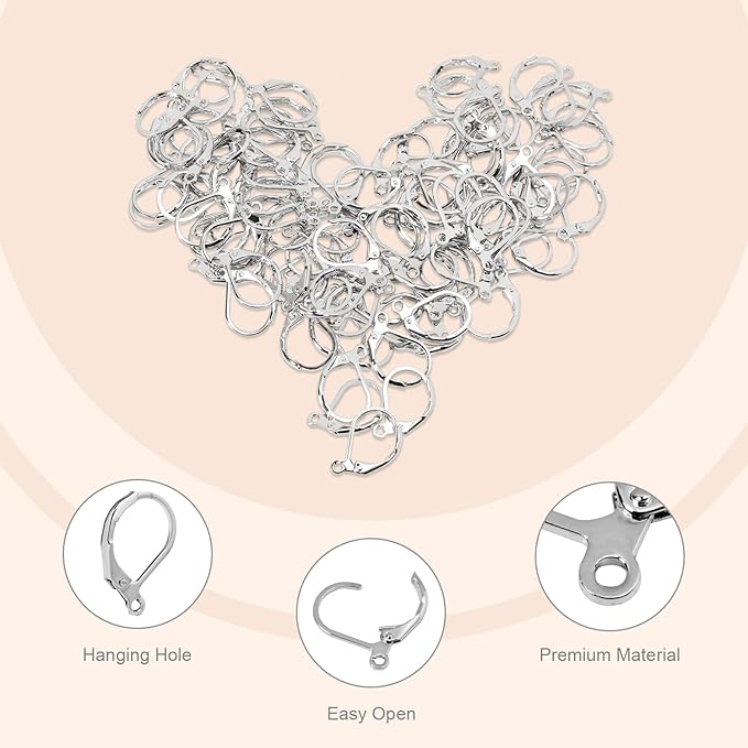 100Pcs Silver Filled Leverback Earwires French Earring Hooks,Hypoallergenic Dangle Ear Wire Findings for DIY Jewelry Making Supplies (Silver-French Earring Hooks)