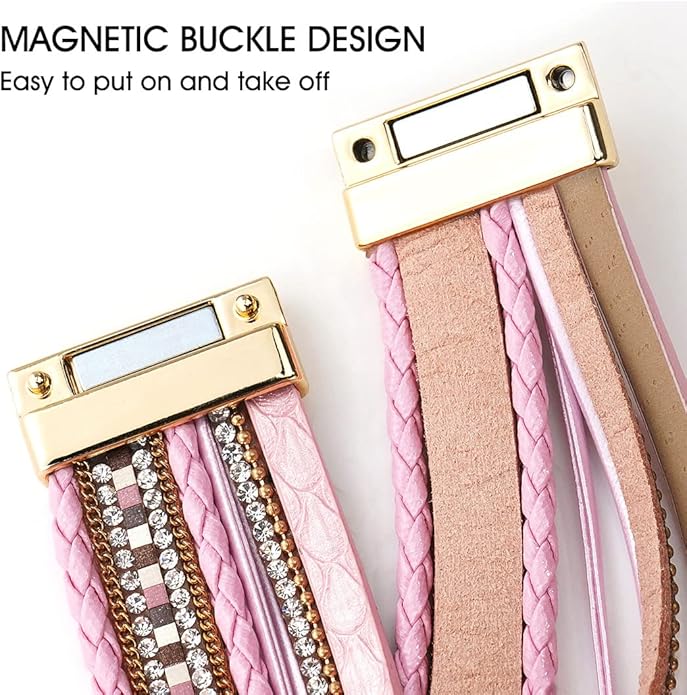 Suyi Multilayer Leather Wrap Bracelet Heart-Shape Wide Cuff Bracelets for Women