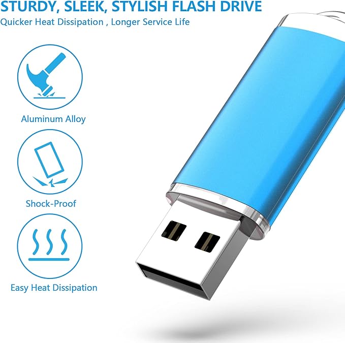 KOOTION Flash Drive 8GB 10 Pack USB 2.0 Thumb Drive Capped Memory Stick Jump Drive, Blue