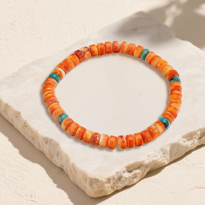 Puka Shell Bracelet Boho Adjustable Orange Beaded Surfer Anklet Handmade Natural Shell Jewelry Unisex Men Women Everyday Versatile Hawaiian Style