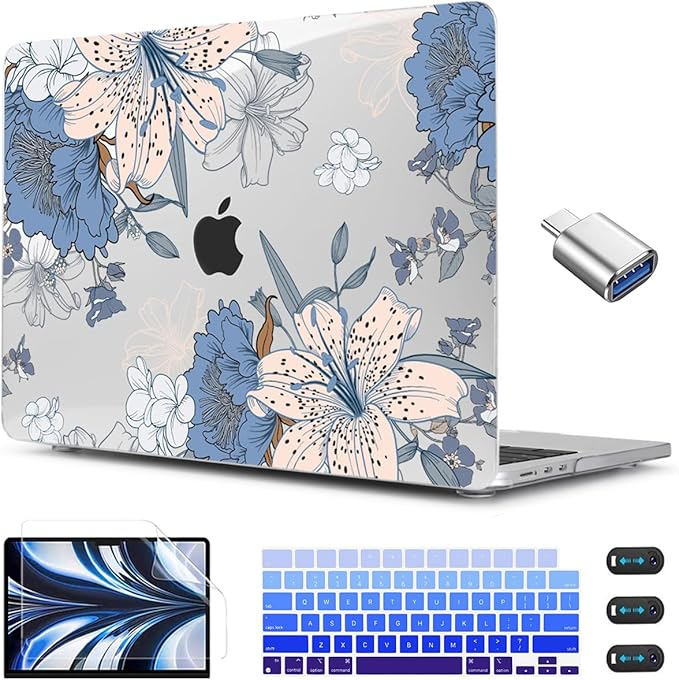 CISSOOK Compatible with MacBook Air 13.6 inch Case 2025 2024 2022 Release A3240 A3113 A2681, Lily Flowers Hard Shell Keyboard Cover Screen Protector for MacBook Air 13 inch M2 M3 M4