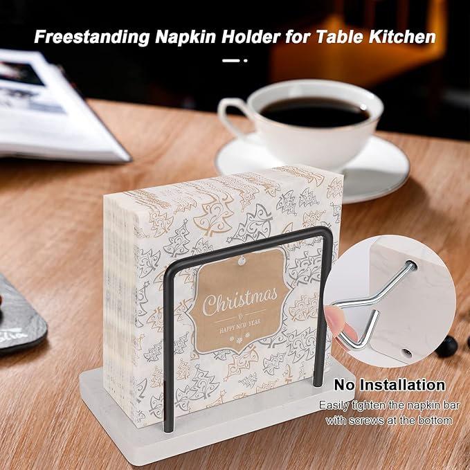 Livabber Napkin Holder, Metal Napkin Storage Modern Freestanding Tissue Paper Dispenser for Table Kitchen Countertop (Marble Base, Black)