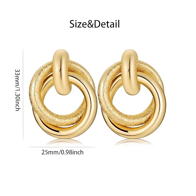 Chunky Knot Earrings, Circle Link Geometric Drop Dangle Earrings Studs, Women's Jewelry Trendy