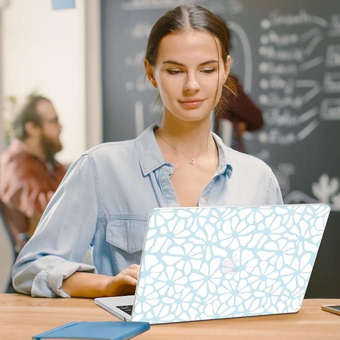 G JGOO Compatible with MacBook Air 13 inch Case 2025 2024 2023 2022 M4 A3240 M3 A3113 M2 A2681, Plastic Hard Shell for MacBook Air 13.6 inch Case + Keyboard Cover + Screen Protector, Blue Flower