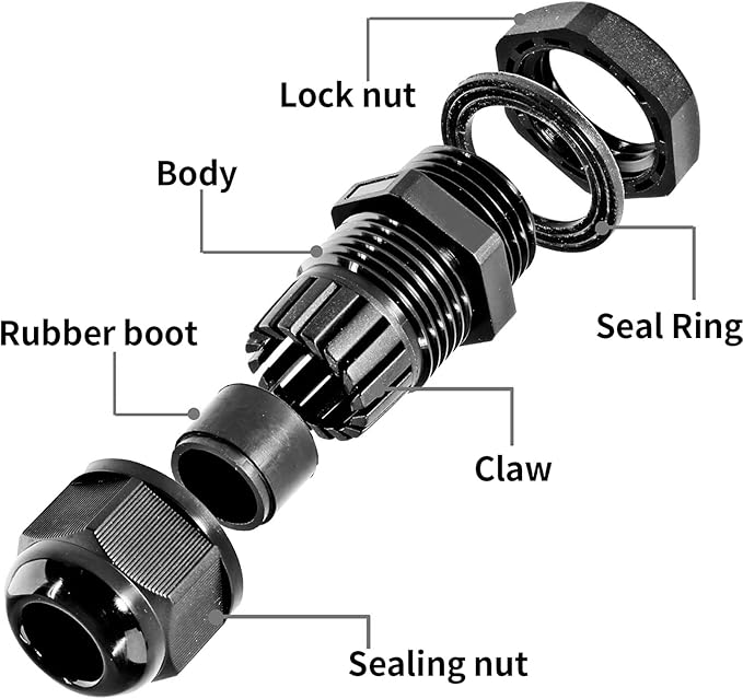 20 Pcs 1/4" NPT Nylon Cable Glands, IP68 Waterproof Adjustable Cord Grip Cable Connector Strain Relief Wire Protectors for 4-6mm Cable Diameter, Black