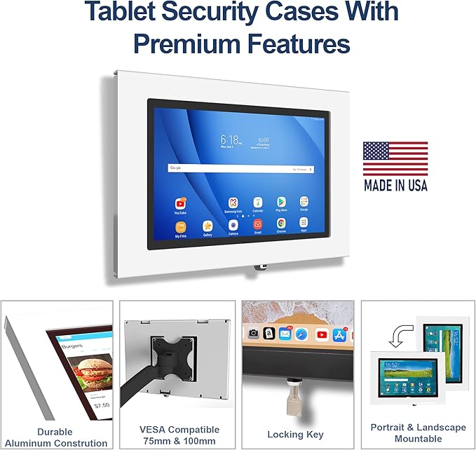 TABcare Locking Anti-Theft Metal Case for Samsung Galaxy TAB 11" 12" Tablet for Kiosk, POS, Store, Show Display, Time Clock (TAB Pro 12.2, White)
